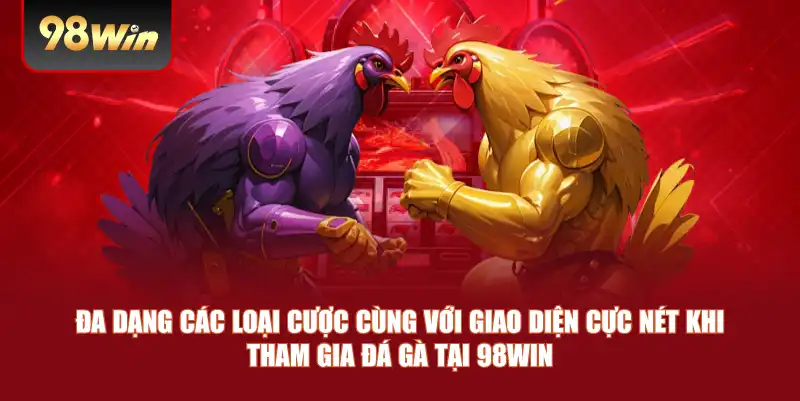 Đa dạng các loại cược cùng với giao diện cực nét khi tham gia đá gà tại 98win